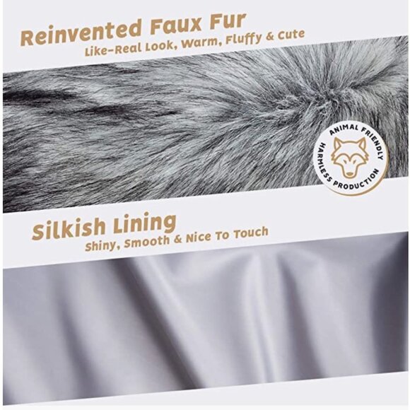 Luxury Silver Fox Real Look Faux Fur Scarf Neck Warmer Fur Collar Shawl Wrap - Picture 4 of 6